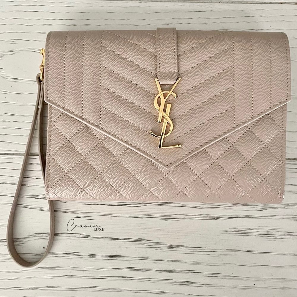 ❌❌SOLD❌❌ Saint Laurent Envelope Wristlet Clutch Dark Beige - Picture 2 of 7